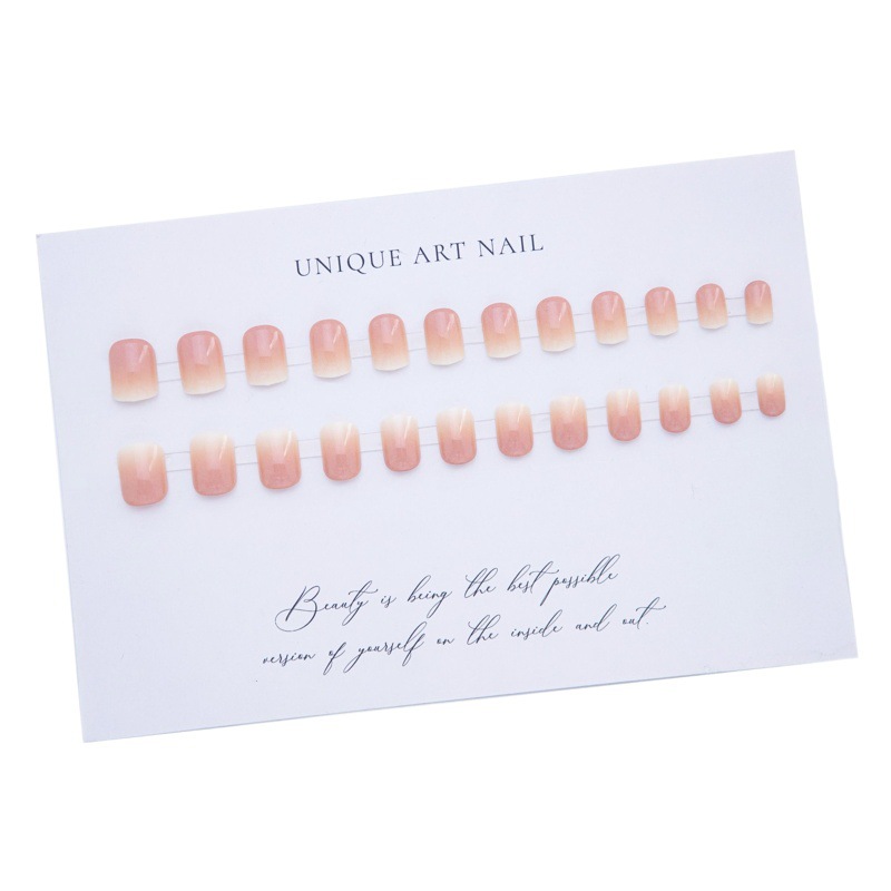 Corto Rosa naranja leche blanco gradiente parche de uñas producto terminado 24 piezas estudiante blanco desgaste uñas falsas pieza de uñas