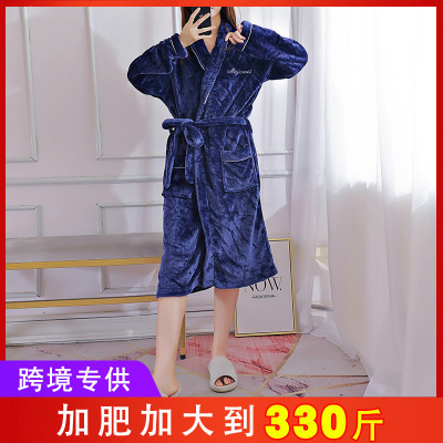 法兰绒睡袍女加大码300斤加厚保暖秋冬pajamas睡衣速卖通跨境专供