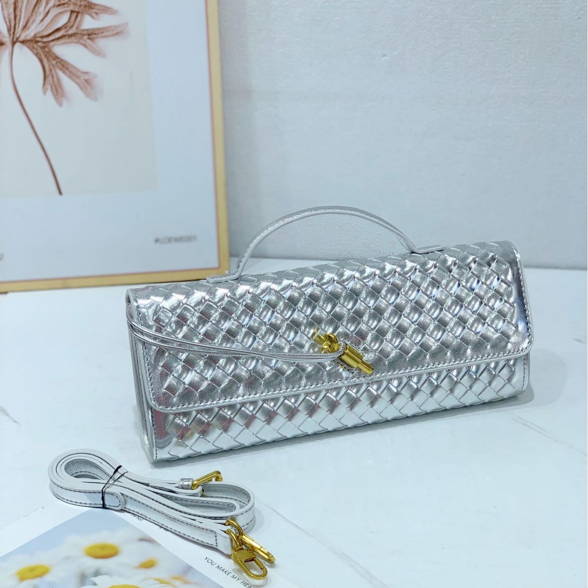 High-End Women's Woven Clutch Bag, Leather Evening Bag, Formal Shoulder Bag, Crossbody Bag For Parties And Fashion Events - Thumbnail 3