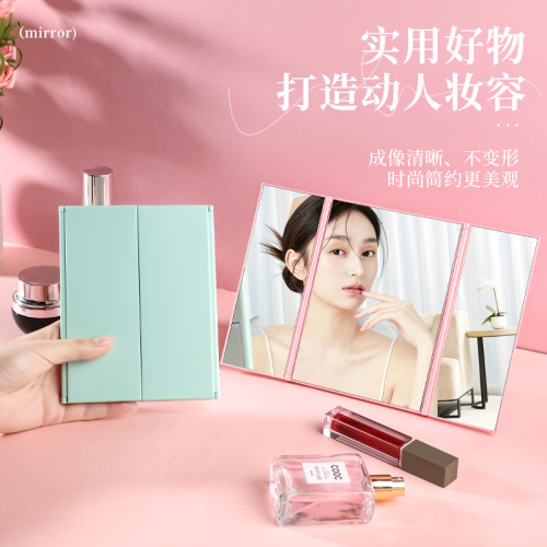 Travel Mirror 3-in-1 Folding Makeup Mirror, Portable Foldable Mirror, DIY Touch-up Mirror, High Definition Handheld Mirror, Plastic Mirror for Girls