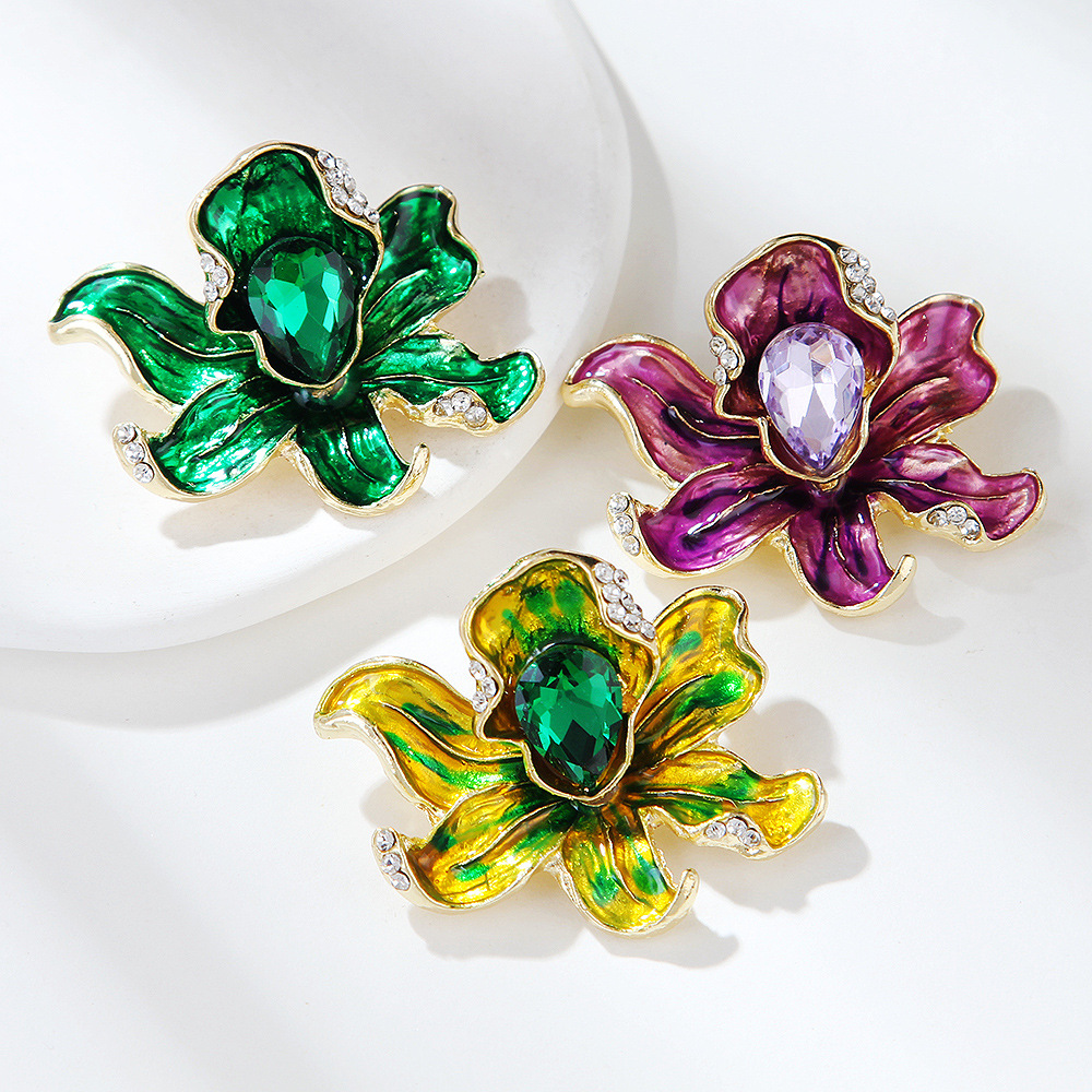Broche en cristal multicouche en forme de goutte d'huile de couleur populaire, accessoires pour vêtements pour femmes, broche anti-exposition_voghion.com