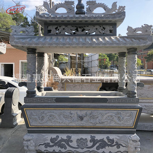 Ancestral temple supplies stone incense burner temple hall front rectangular double dragon stone carving incense burner covered custom