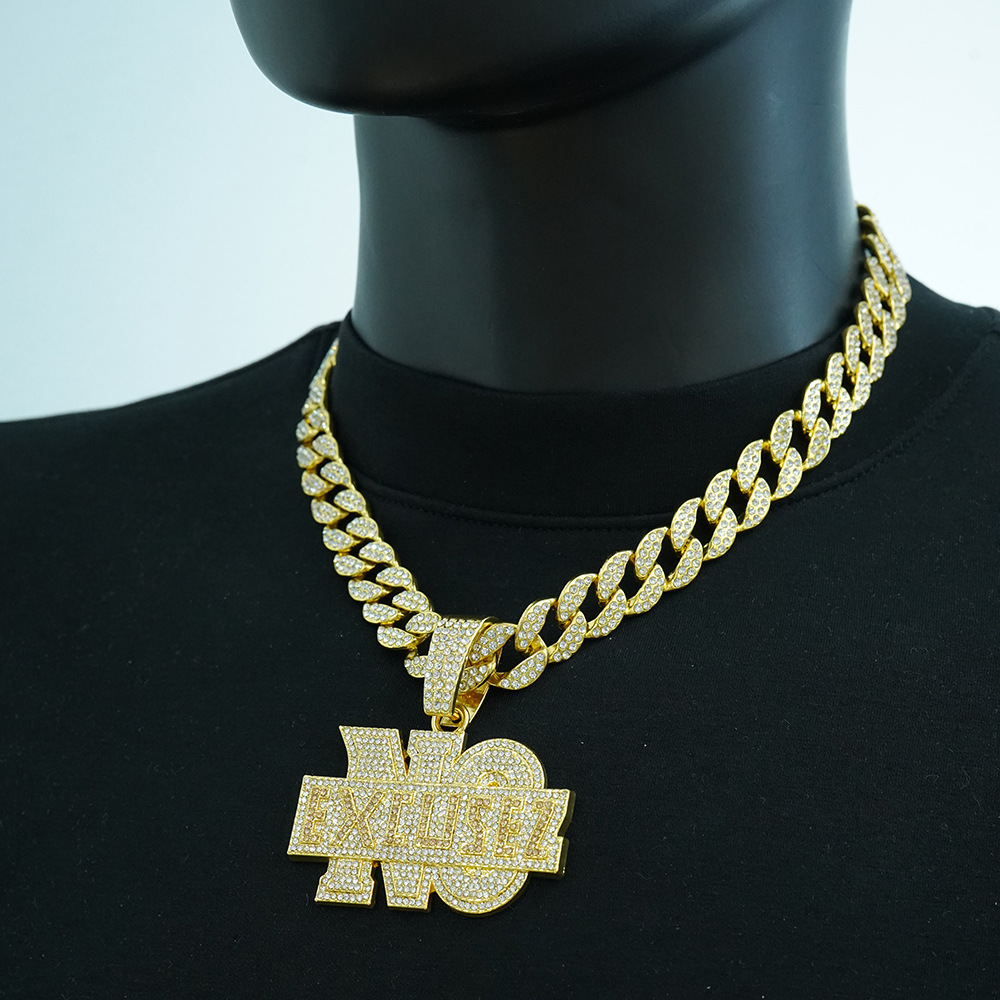 Exageración de moda transfronteriza NO EXCUSEZ colgante de letras inglesas con cadena de torsión de 5 mm cadena de diamantes cubana de hip hop