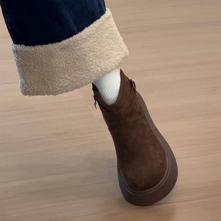 复古绒面厚底马丁靴女外穿新款冬季加绒保暖勃肯棉鞋雪地短靴