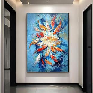 Hand-Painted Oil Painting Dafen Village Abstract Koi Entrance Decoration Painting High-End Fish Living Room Sofa Background Wall Hanging Painting
