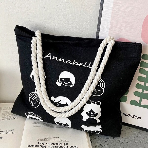 대학 예술 캔버스 스쿨백 싱글 숄더 대마 로프 소프트 걸 핸드백 한국 캔버스 가방 큰 가방