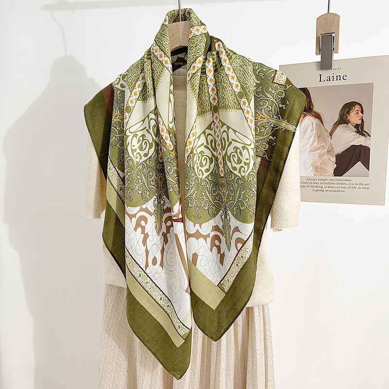 Vintage nicho nacional de estilo impresión bufandas de seda 90 personajes bufandas de seda cuadrada damas viajan con bufandas de seda de alta calidad