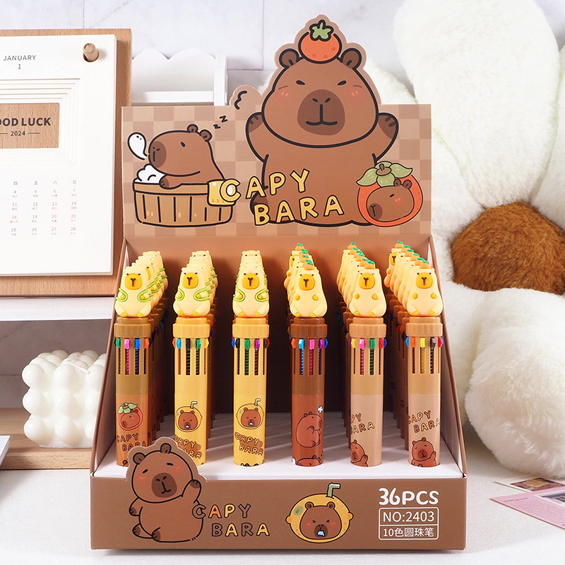 cartoon capabala ten color ballpoint pen student creativity multicolor hand account pen stationery gift cute pressing pen lot