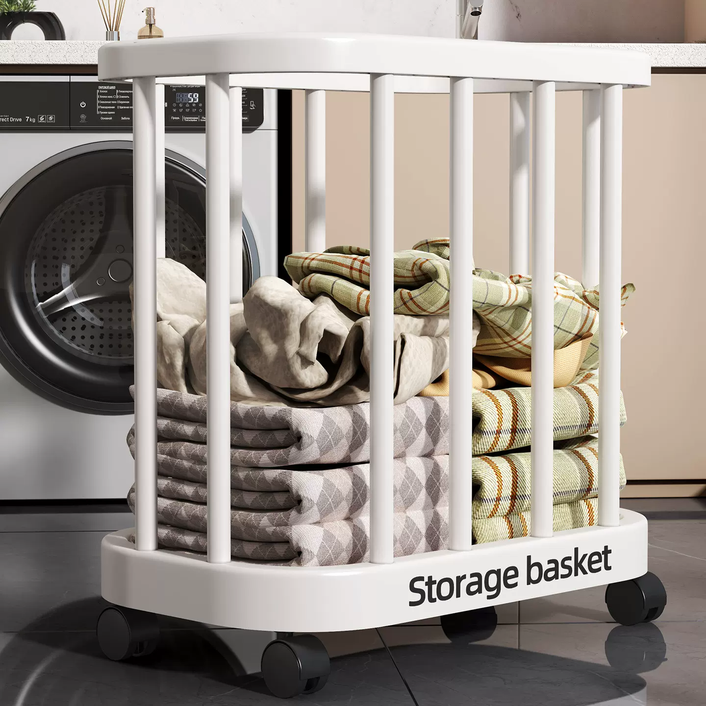 简约现代瑜伽健身器材收纳置物架脏衣篮移动带轮脏衣篓