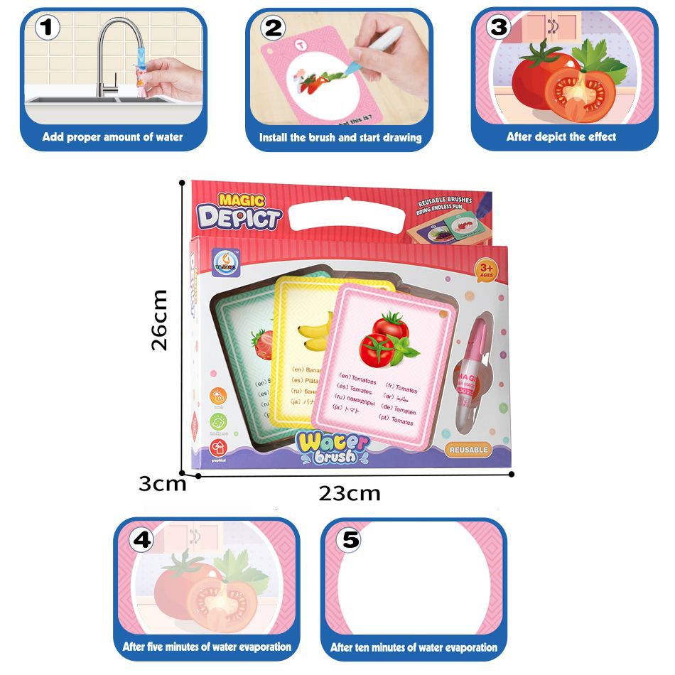 Tarjeta de pintura de color de agua para niños juguetes de ciencia y educación tarjeta de graffiti cognitivo de frutas