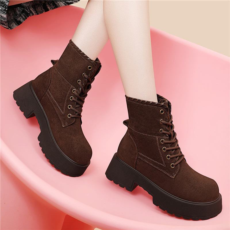 Women's Thick-soled Plush Martin Boots, 2025 New Model, Retro Versatile Platform Boots, Non-slip Comfortable Women's Boots, Cotton Shoes_vogvips.com