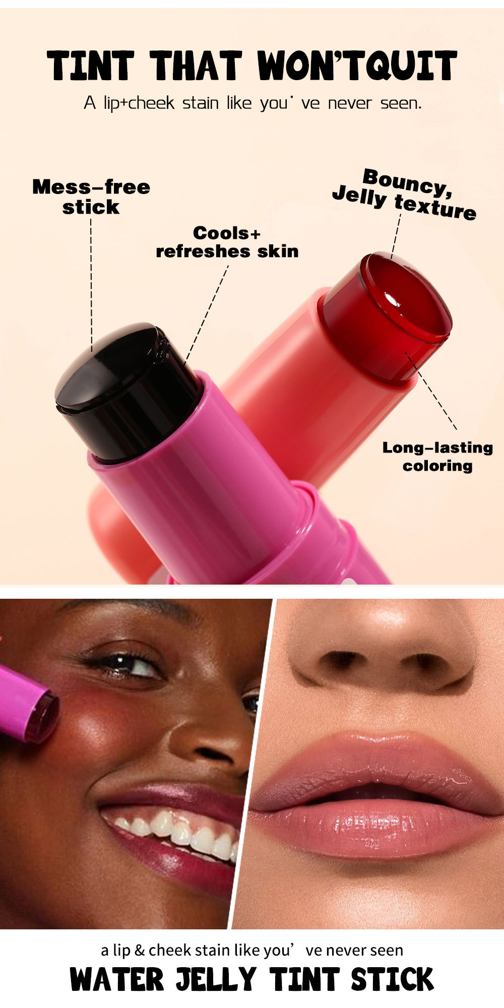 Clubday Multi-color Jelly Blush Stick, Q-bouncy fruit-flavored lip Dye stick, natural contouring lip gloss stick for both lips and cheeks Specification drawing