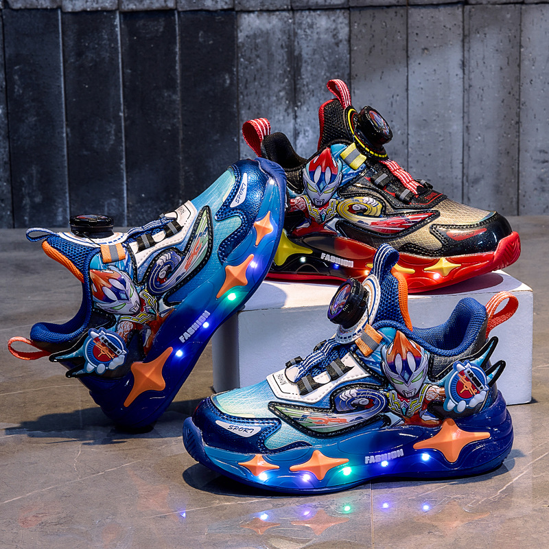 2026 Spring New Children's Sports Shoes Boys' Basketball Shoes Student Casual Running Shoes Cartoon Lightweight Solid Sole