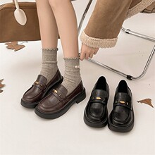 英伦风复古棕色厚底小皮鞋女2025新款春秋百搭一脚蹬法式乐福鞋子