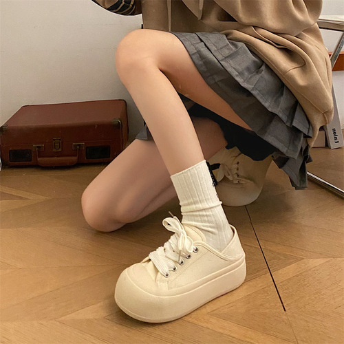 Super popular thick-soled canvas shoes for women  new spring and autumn Hong Kong style student lightweight white shoes versatile board shoes