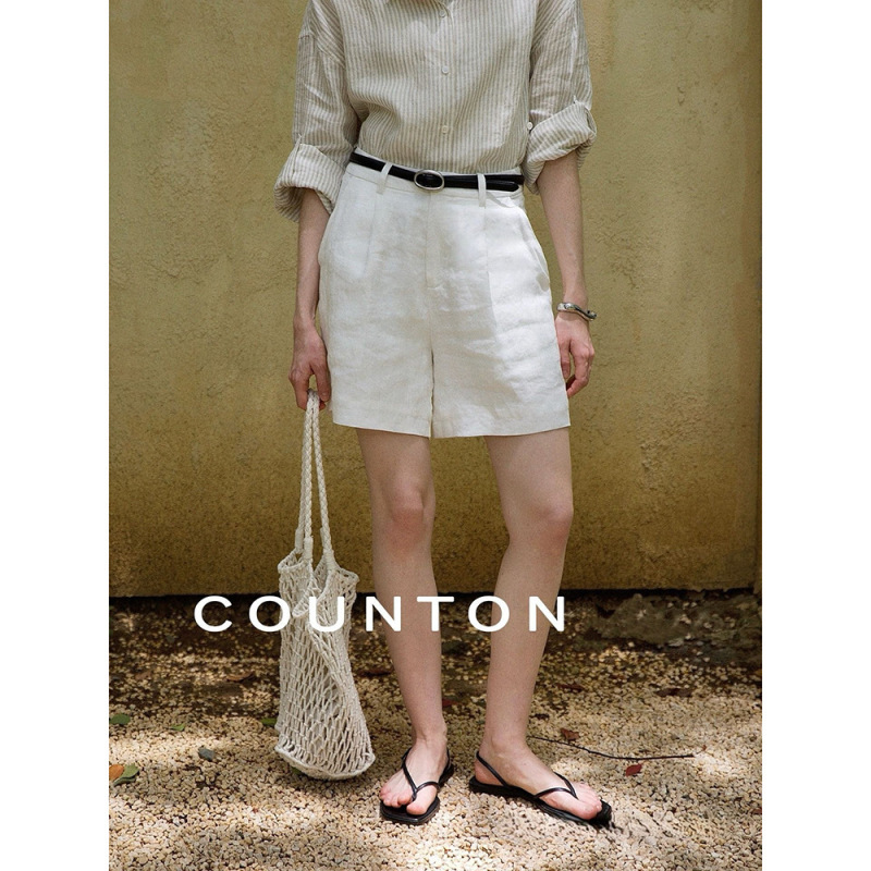 Counton Relaxed and Comfortable/Summer Linen Shorts Minimalist Workwear Casual White Shorts for Women Counton Relaxed and Comfortable/Summer Linen Shorts Minimalist Workwear Casual White Shorts for Women