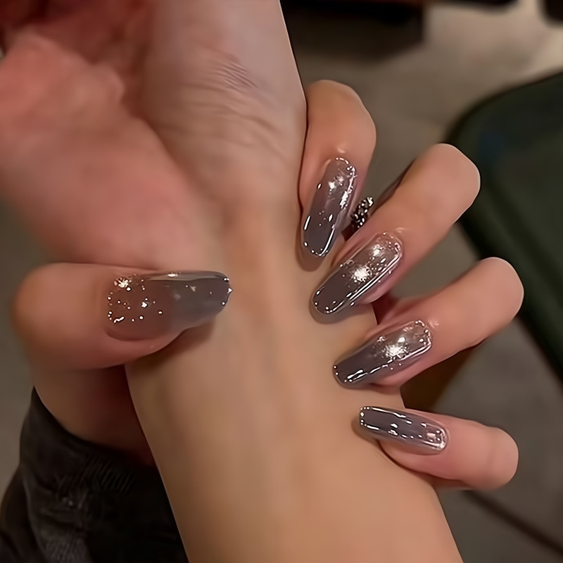 【Ling Luo Original】Cool and Elegant Mirror White Moonlight Hailey Gradient Cat Eye Handmade Wearable Nail Art Wholesale