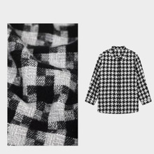 秋冬女千鸟格毛呢外套轻奢休闲羊毛棉毛呢衬衫长袖女上衣FSY50974