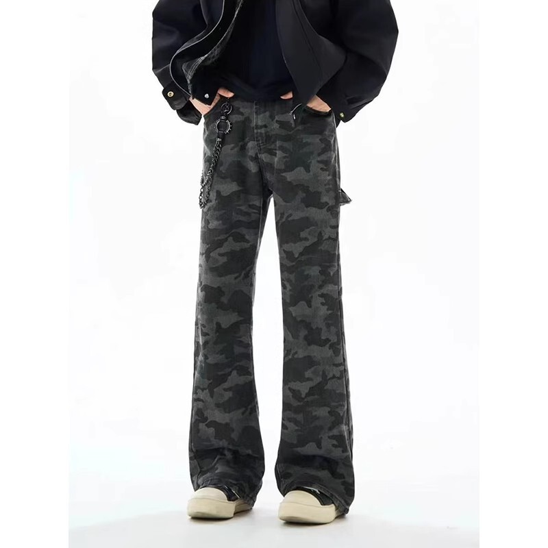 American Style Micro-La Camouflage Pants Men's Winter Corpse Handsome High-end Sense Pants Crotch-lift High Street Logging Tooling Denim Pants
