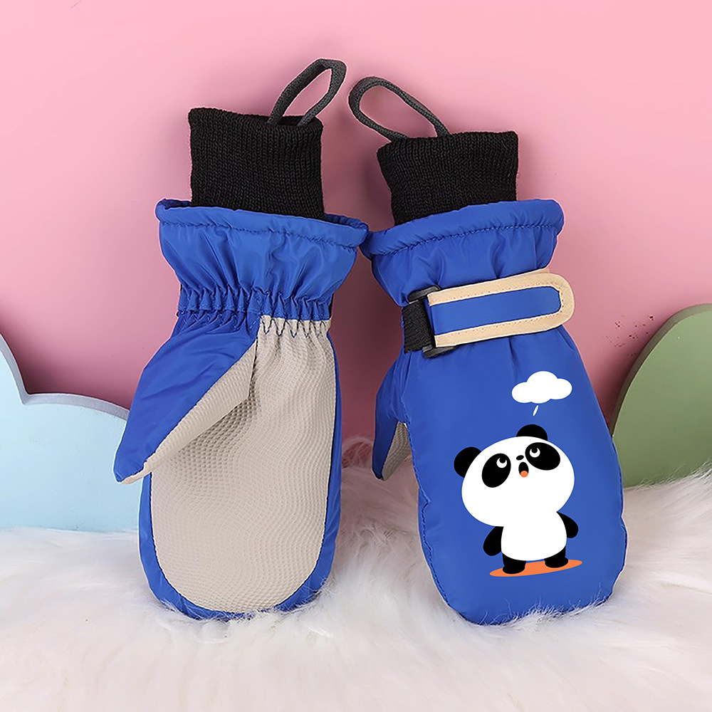 Invierno niños juegan nieve impermeable, calentamiento y espessado y dedos para esquiar dibujos animados dinosaurios guantes antideslizantes lindos