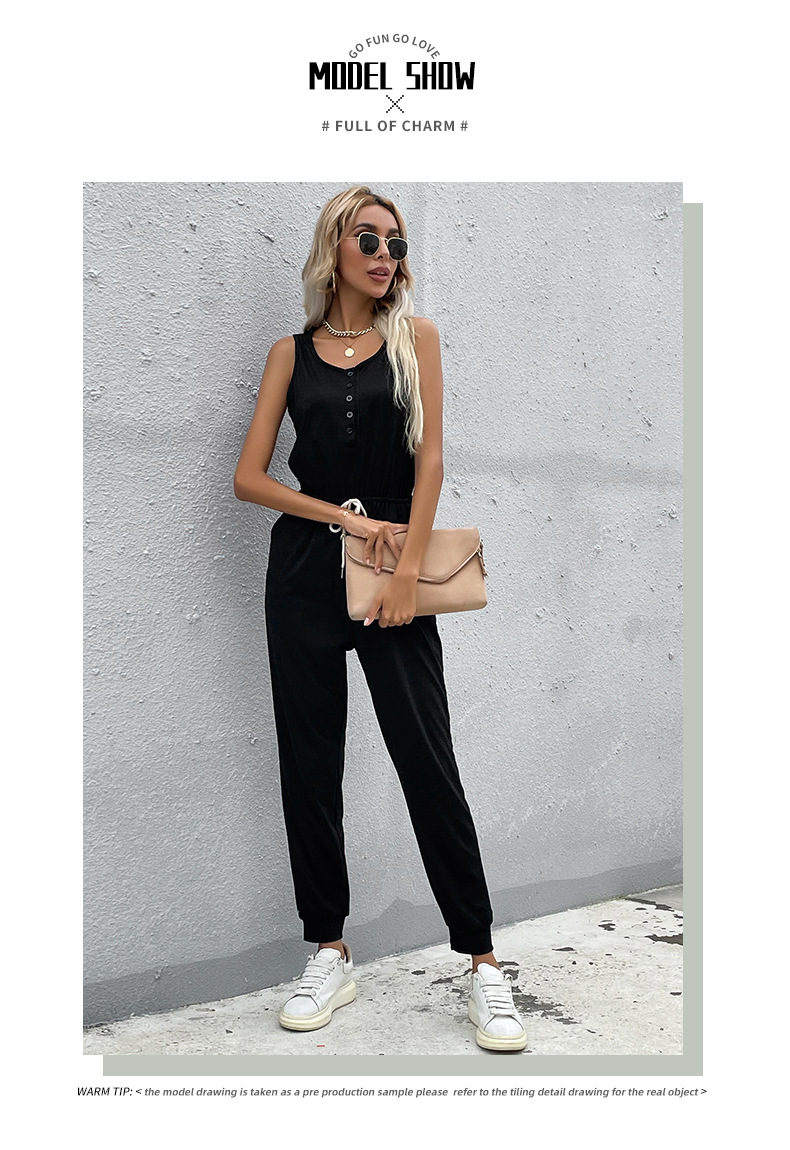Black Suspender Buttoned Trousers Jumpsuit_voghion.com