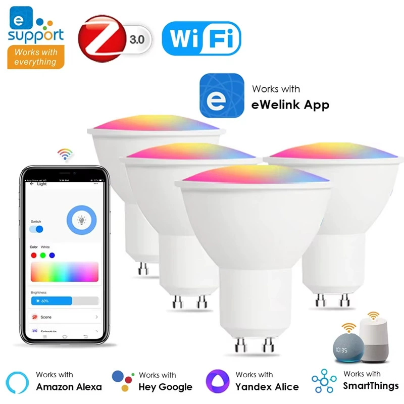 Умная светодиодная лампа GU10 ZigBee WIFI Голосовое управление через приложение RGB Google Assistant Alexa Home Light