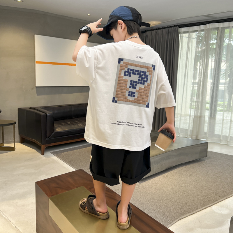 Outfit per ragazzi, stile da grandi ragazzi, 2024, nuovi pantaloncini estivi a maniche corte per bambini, set da due pezzi, alla moda, fresco e comodo_voghion.com