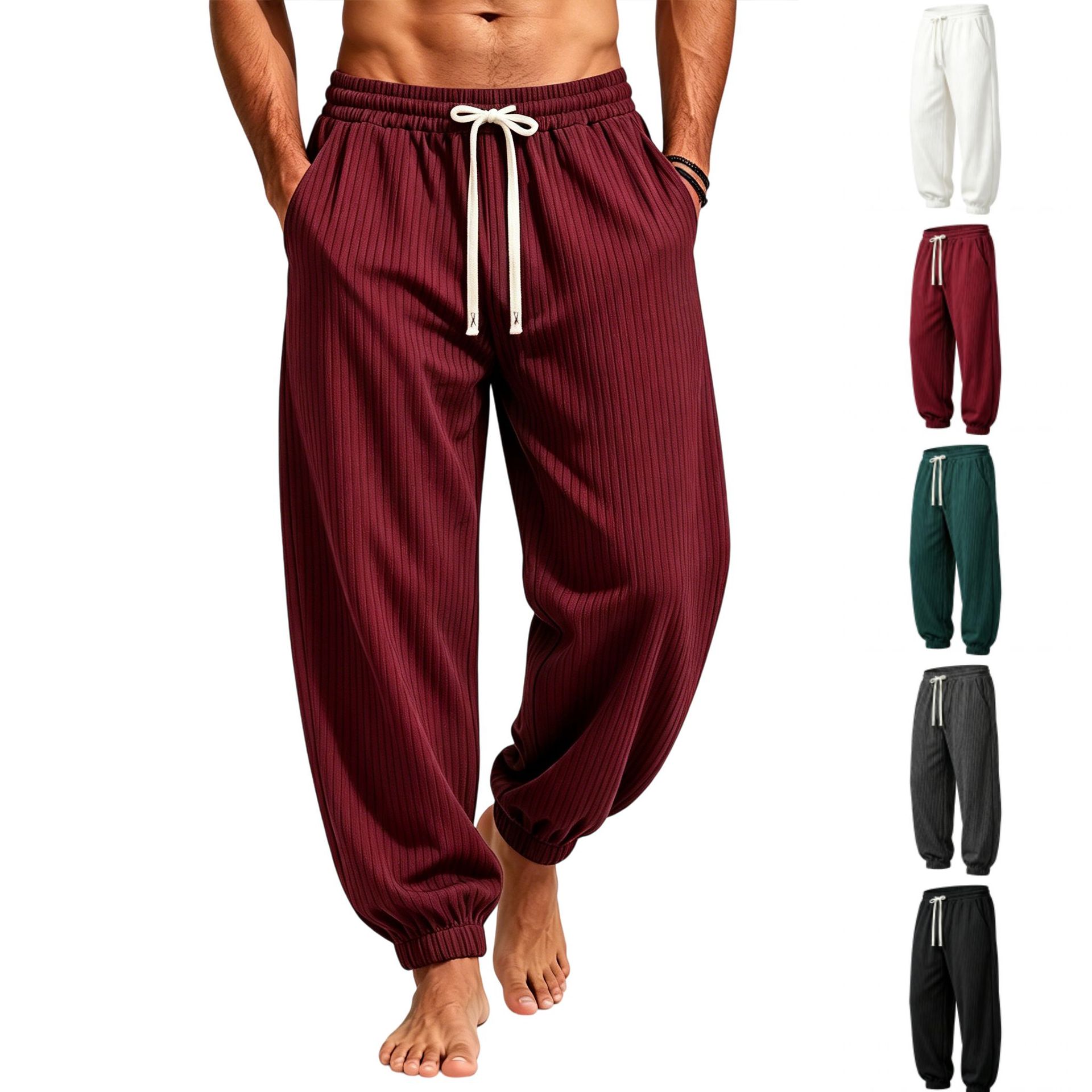 Men's Ribbed Jogger Sweatpants Loose Fit Drawstring Casual Pants Multi Color Versatile Drape Athletic Trousers Spring Summer Style_voghion.com