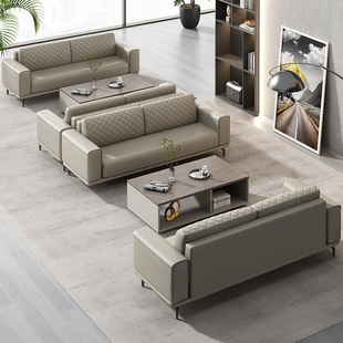 Hotel Commercial Office Sofa and Coffee Table Set, Three-Seater for Boss Reception, Can Be Used for Sleeping, Genuine Top-Grain Leather