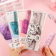Cartoon soft ruler set stationery primary school students soft ruler 4-piece set folding triangle plate protractor children's ruler