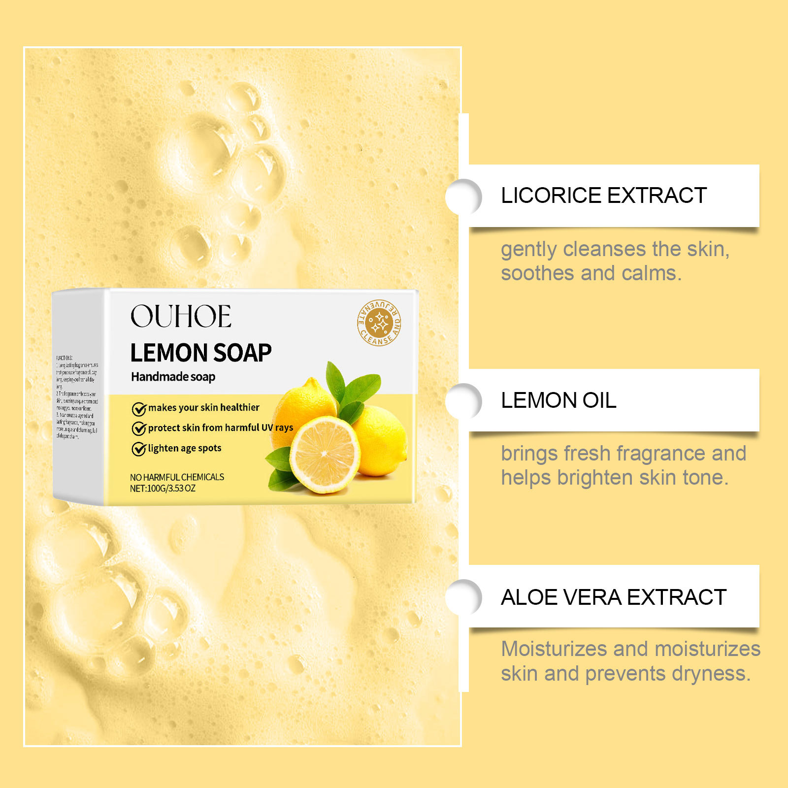 Biljni sapun za kupanje s limunom, nježno čisti i zaglađuje kožu tijela Osvježavajući sapun za kupanje za čišćenje_voghion.com