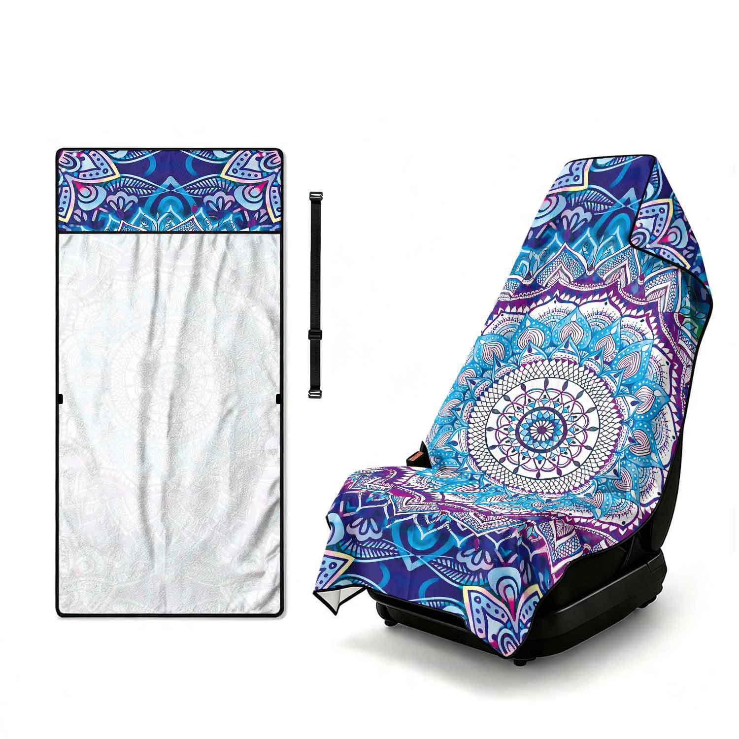 Printed bath towel and car seat cover 2-in-1, ultra-fine fiber outdoor beach and car dual-use universal seat cushion