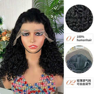 跨境中长发卷发前蕾丝真人发全头套假发13*4 sdd water curly wig