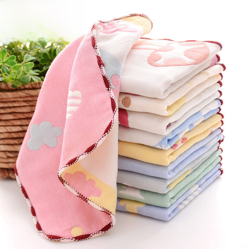 Longli Baby Pure Cotton Square Towel with Pattern Cartoon Face Wiping Handkerchief for Children, Kindergarten Gift, Children's Towel