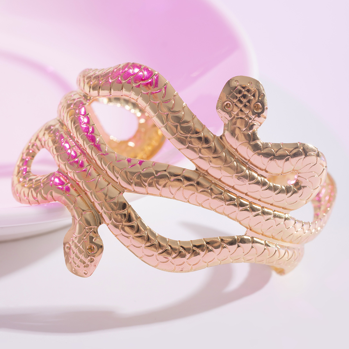 Bracelet réglable en métal de petite taille et minimaliste, en forme de serpent avec ouverture punk personnalisée pour femme_voghion.com