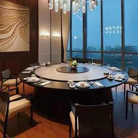 新中式酒店岩板电动餐桌轻奢高档岩板圆桌包厢圆桌15人20人宴会桌