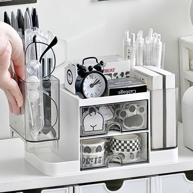 Caja de cajón transparente de la Mesa de plástico, caja de almacenamiento de papelería estudiantil, caja de acabado, Mesa de maquillaje, productos para el cuidado de la piel, caja de acabado