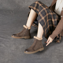 冬季加绒加厚雪地靴女鞋棉短靴2025新款真皮防水防滑英伦风马丁靴