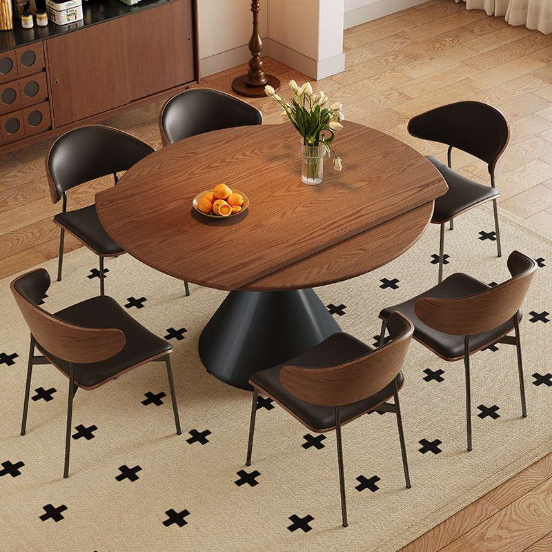 Medieval Style Solid Wood Dining Table, Retro Style Retractable Household Small Apartment Simple Dining Table, Square and Round Dual-Purpose Variable Round Table