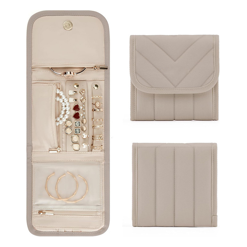 Nueva bolsa de almacenamiento de joyas de viaje, caja de almacenamiento de joyas, caja de rollo de joyería plegable, adecuada para collares y pendientes de viaje