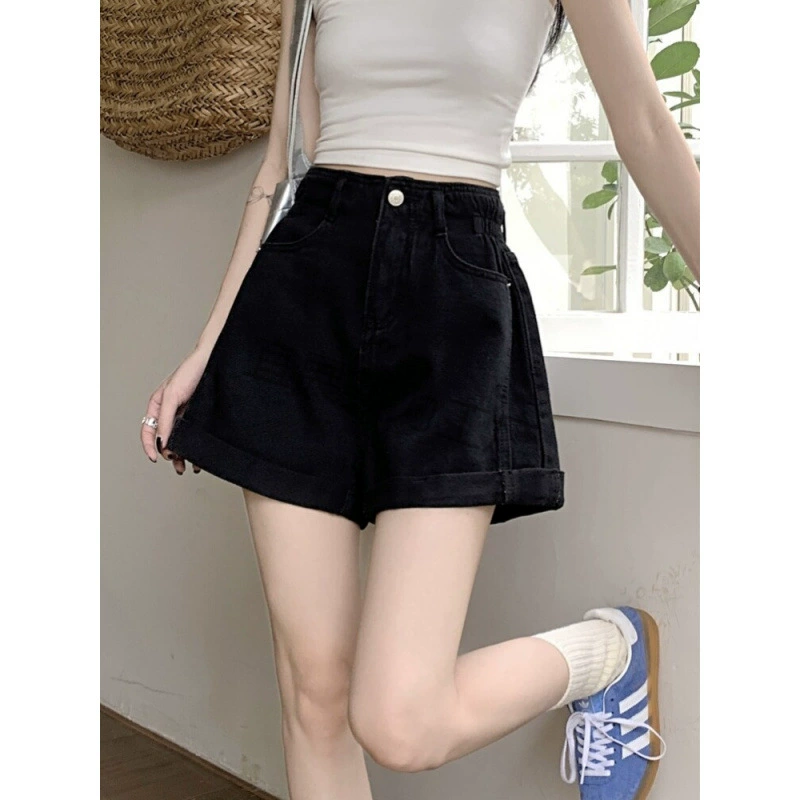 Летние утягивающие шорты А-силуэта больших размеров, большие американские джинсовые шорты для женщин с фигурами груши, модные широкие шорты.