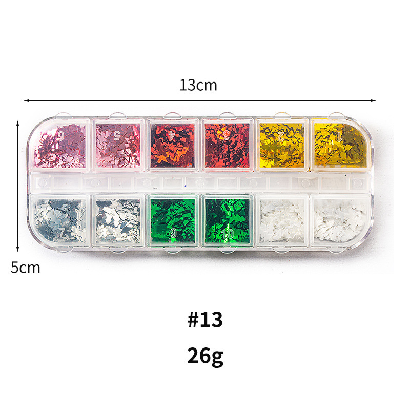 Taifei uñas caja de tira larga lentejuelas 12 rejilla caja de tira larga parche de uñas DIY uñas lentejuelas uñas traje de joyería