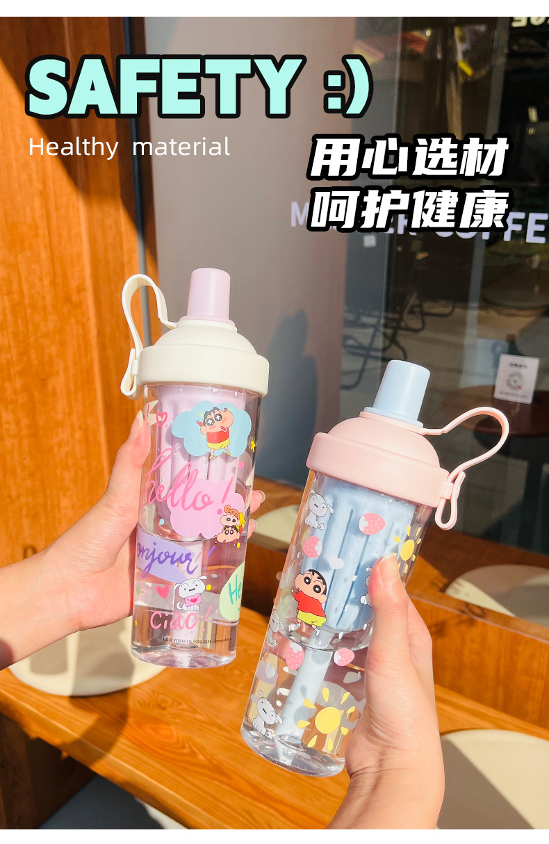蜡笔小新萌乐吸饮杯tritan水杯硅胶密封圈吸管