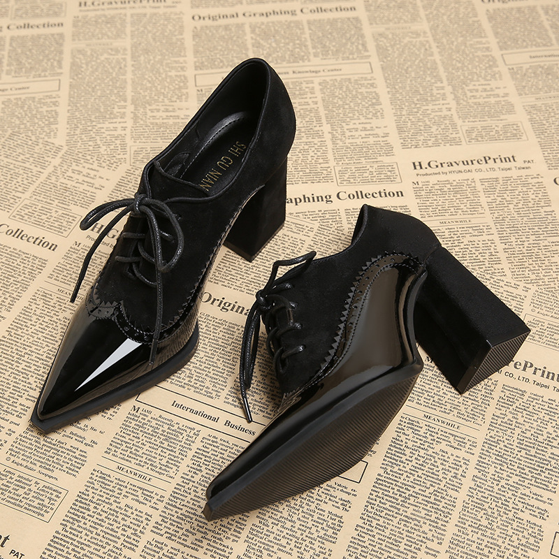 7912-3 Lace-up French Deep Thick Heel Shoes 2025 Spring and Autumn Super Fire Pointed Black High Heels 7912-3 Lace-up French Deep Thick Heel Shoes 2025 Spring and Autumn Super Fire Pointed Black High Heels