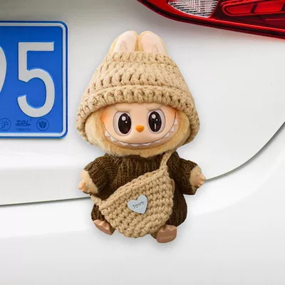 Seatbelt Shoulder Pad Cute Plush – Seat belt shoulder pad - brown-sweater-shoulder-bag-labubu-tail-hanging-no-specifications