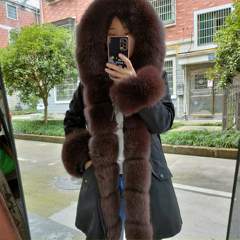 Parker Women's 2025 Winter New Mid-Length Removable Liner Fur Fashionable Warm Fox Fur Jacket Parker Women's 2025 Winter New Mid-Length Removable Liner Fur Fashionable Warm Fox Fur Jacket