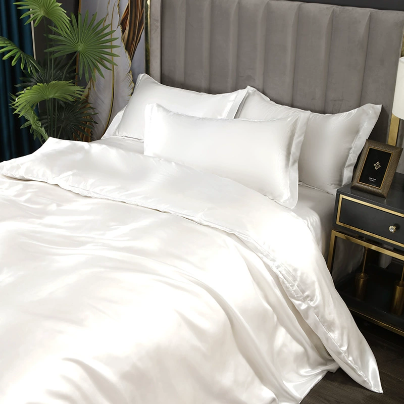 Атласное постельное белье из искусственного шелка AliExpress, иностранный код Amazon, трансграничный европейский и американский домашний текстиль, пододеяльник, наволочка, комплект из трех предметов