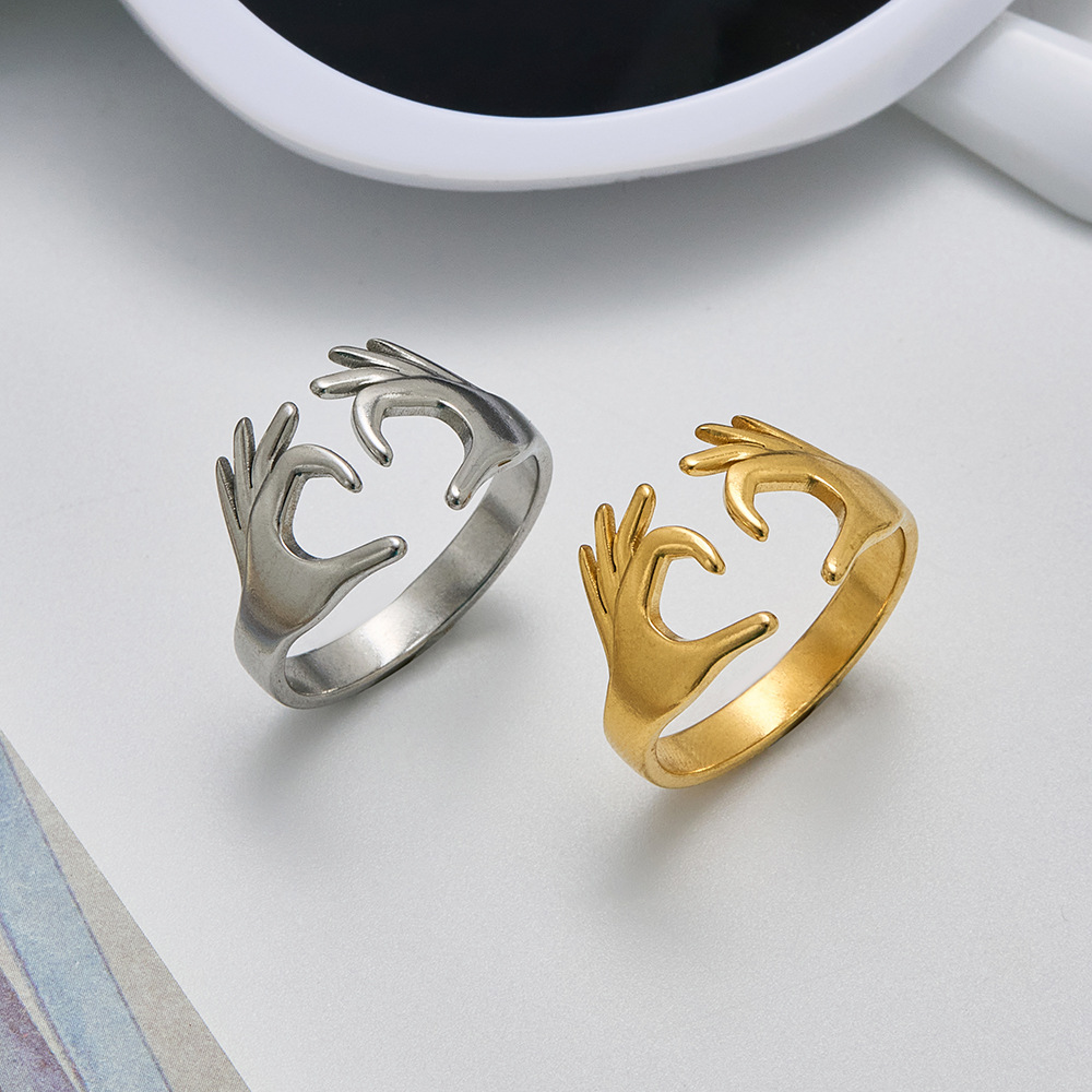 European and American Open Adjustable Heart Ring Couple Gift Women's Antler Wedding Ring Cross-Border Popular Ring