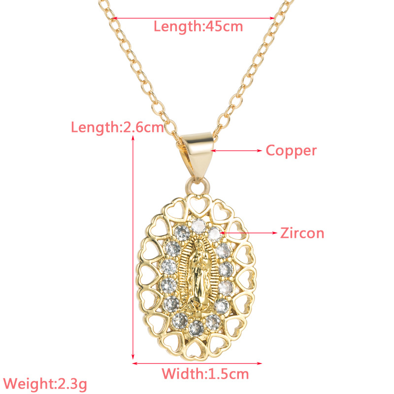 Fashion Human Cross Heart Shape Copper Pendant Necklace Gold Plated Hollow Out Zircon Copper Necklac