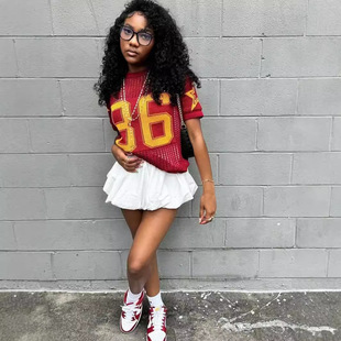 2024 summer European and American new style spliced ​​fashionable versatile printed mesh breathable sports sweater short-sleeved top